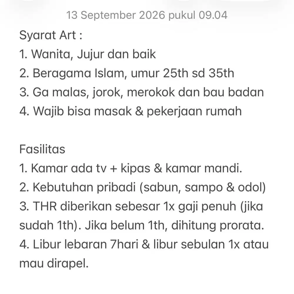 Dicari Pembantu Rumah Tangga Tinggal