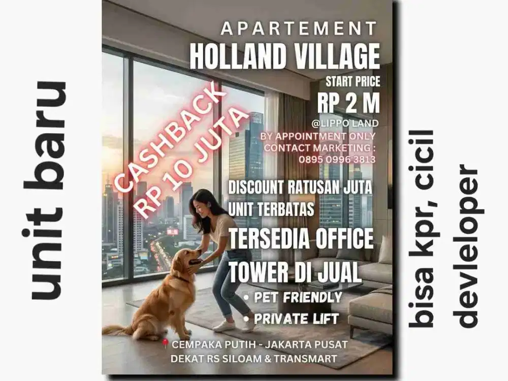 Holland Village Apartemen Pet Friendly Cempaka Putih Jakarta Pusat Unit Baru Bisa Kpr Private Lift