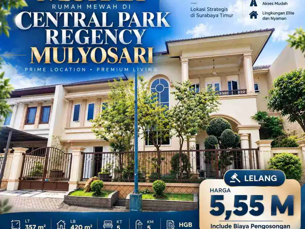 Dijual Murah Lelang Rumah Mewah di Central Park Regency Mulyosari