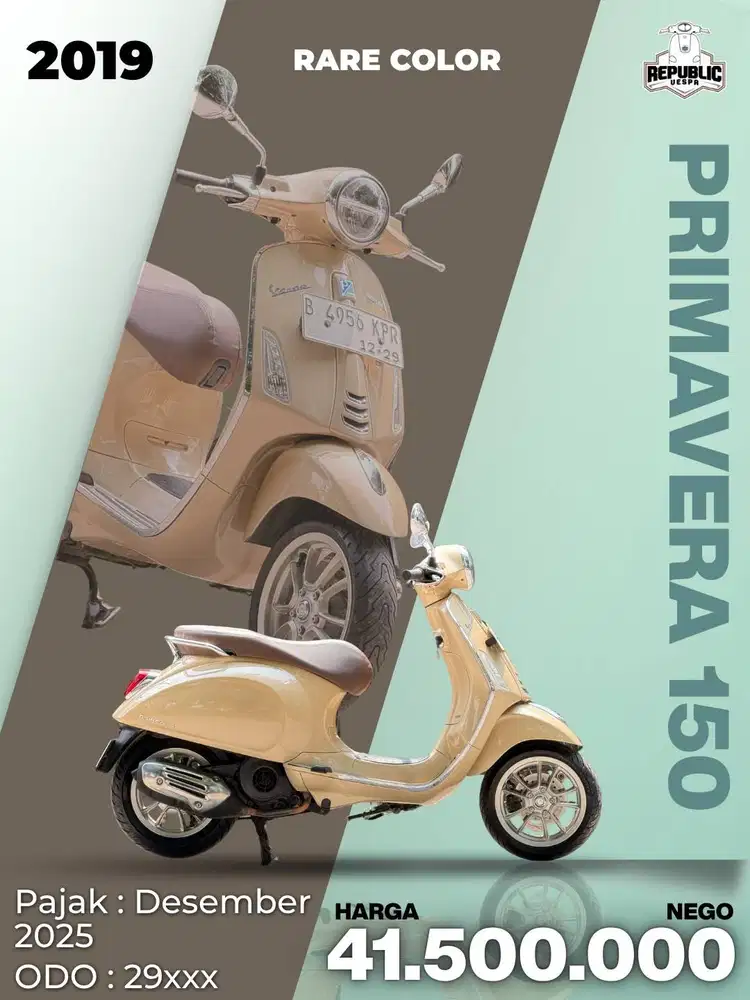 PIAGGIO VESPA PRIMAVERA IGET ABS LED 150 Tahun 2019 WARNA BEIGE ELEGAN