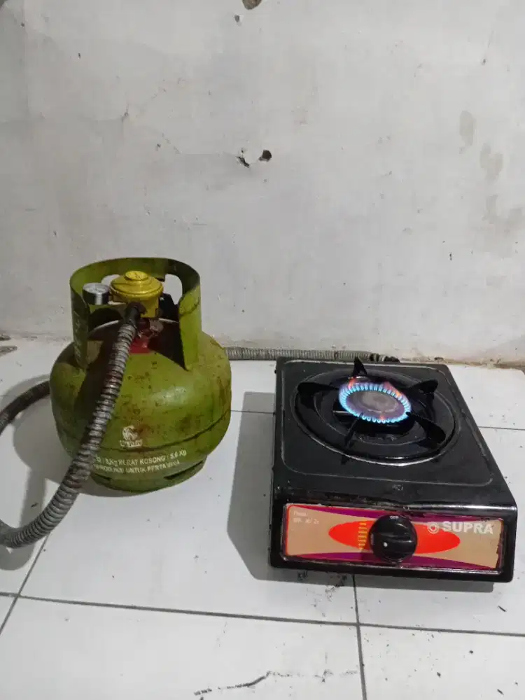Kompor gas merk supra 1 tungku satu set lengkap siap pakai