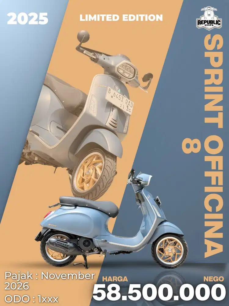PIAGGIO VESPA SPRINT OFFICINA 8 LIMITED EDITION TAHUN 2025 WARNA BLUE