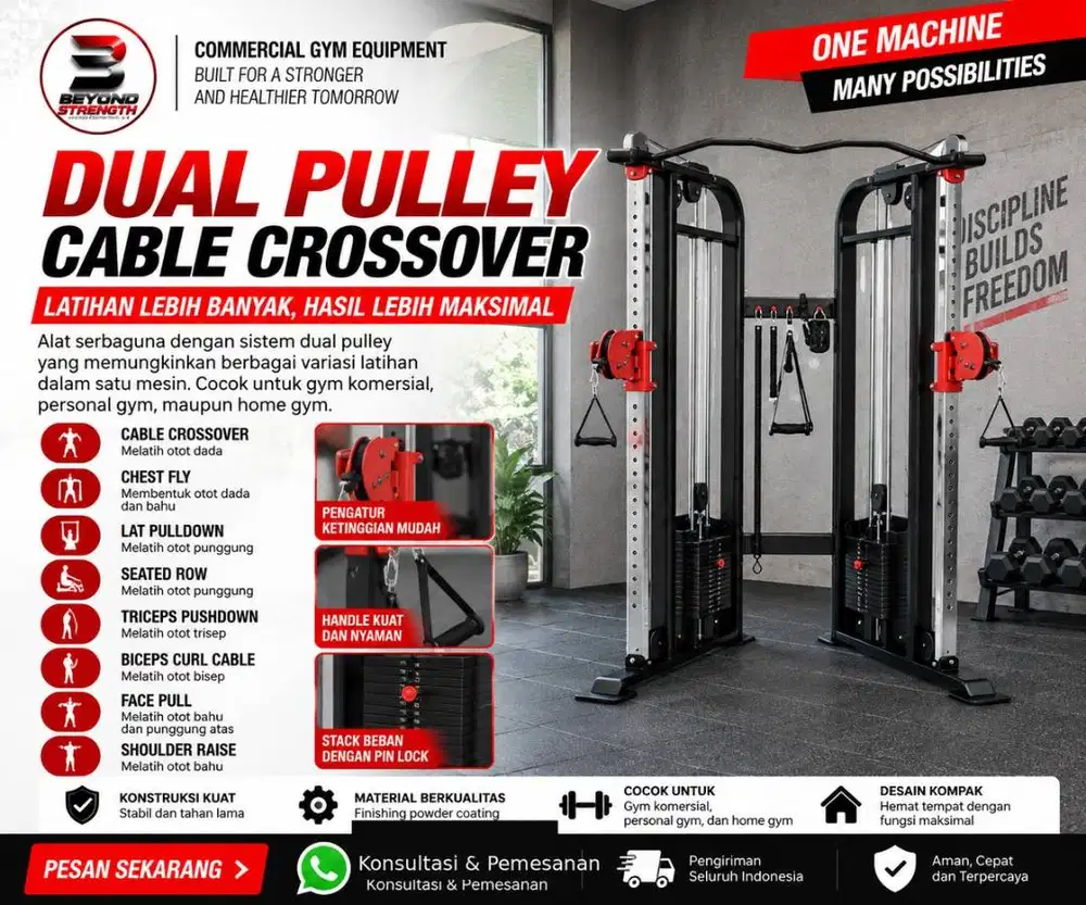 Jual Dual Pulley Cable Crossover Purwokerto | Alat Fitness Gym Multifu