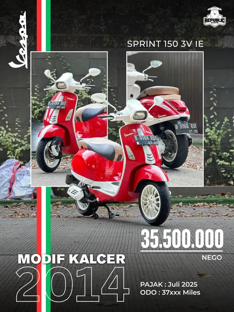 PIAGGIO VESPA SPRINT 150 3V IE MODIF KALCER TAHUN 2014 WARNA TWO TONE