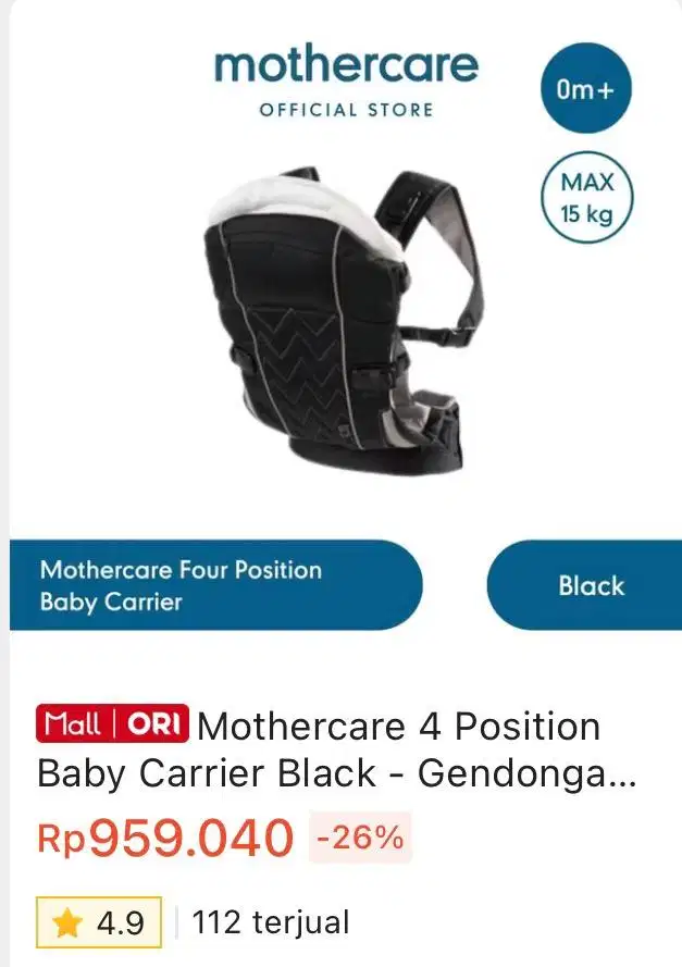 Gendong bayi mothercare brand new