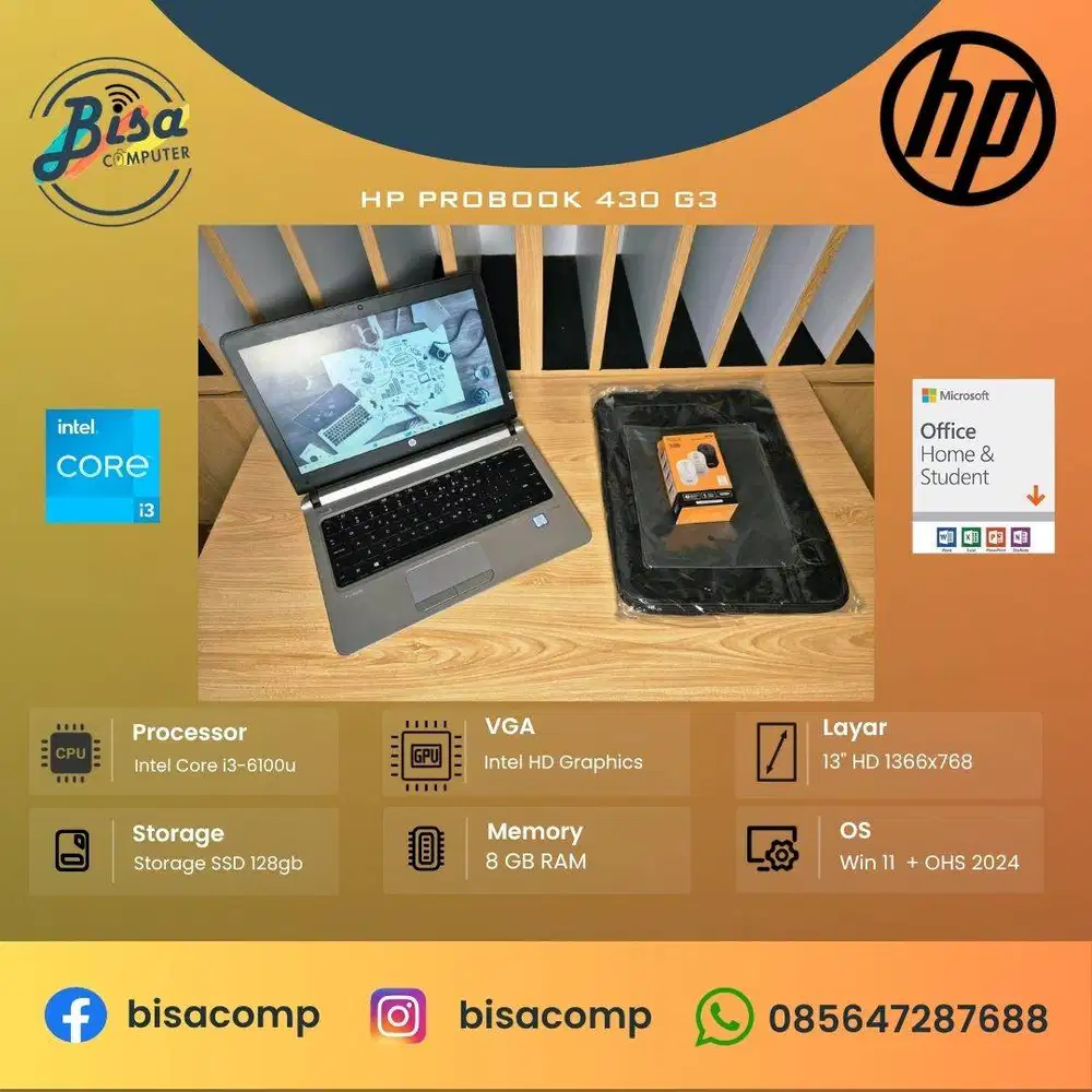 HP Probook 430 G3 Core i3 6th Gen SSD 256gb Ram 8gb 13inchHD Fingerpri