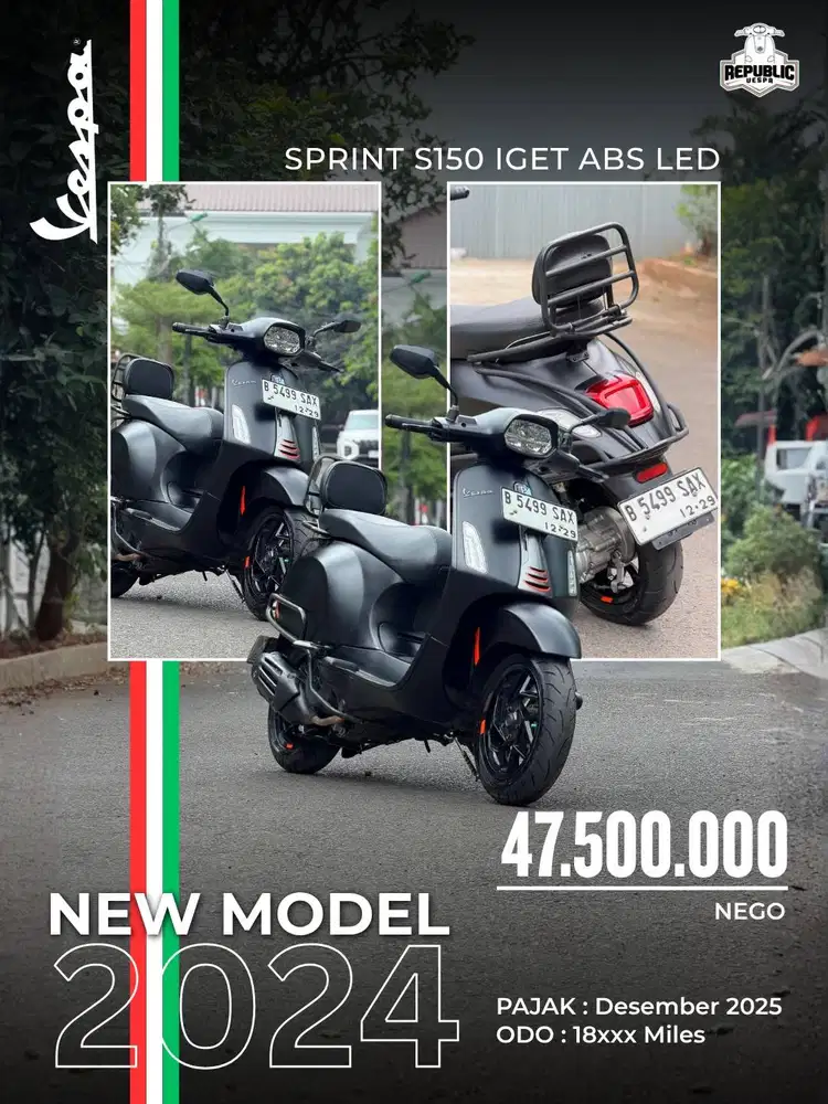 PIAGGIO VESPA SPRINT S150 ABS NEWMODEL TAHUN 2024 BLACK CONVINTO