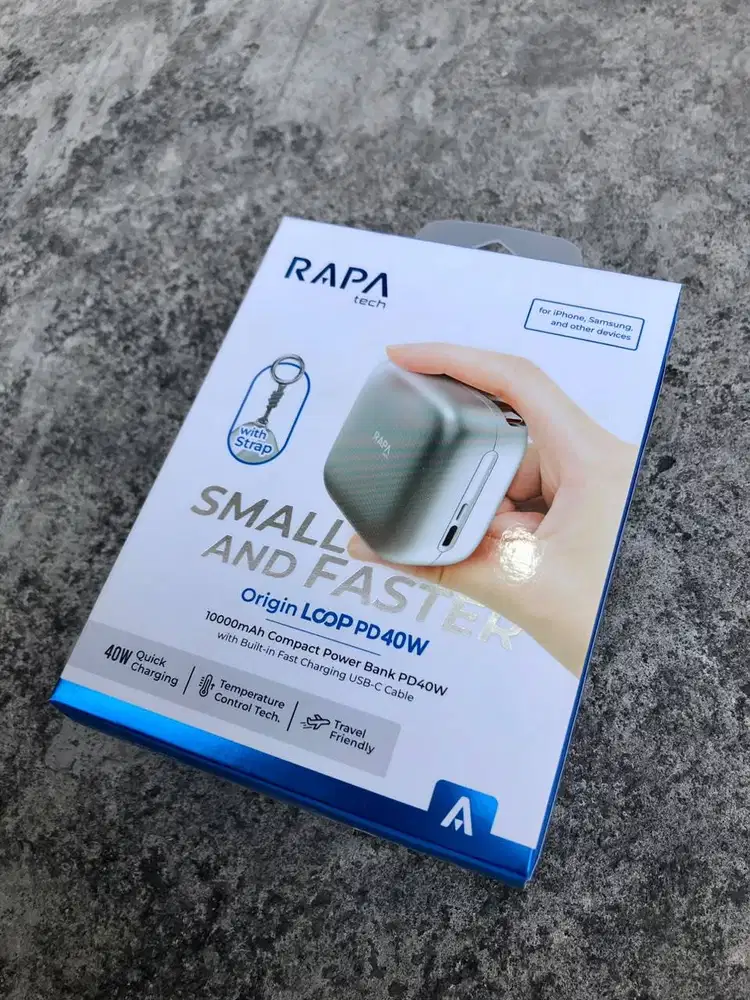 RAPAtech Origin Loop Power Bank PD40W with Built-In USB-C Cable CCC Ce