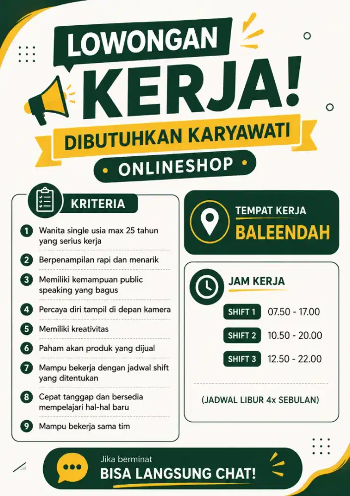 DIBUTUHKAN KARYAWATI ONLINESHOP