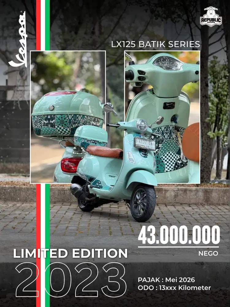 PIAGGIO VESPA LX125 IGET LED BATIK SERIES TAHUN 2023 GREEN RELAX