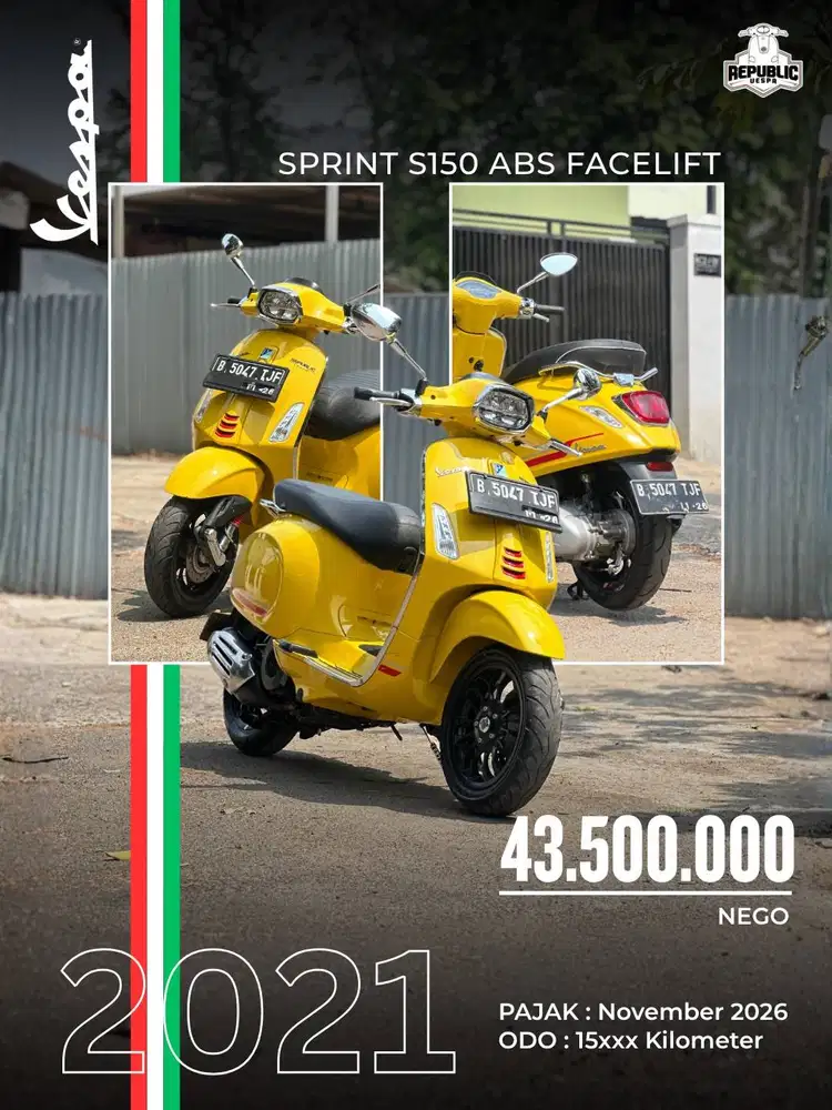 PIAGGIO VESPA SPRINT S150 ABS FACELIFT TAHUN 2021 WARNA YELLOW SOLE