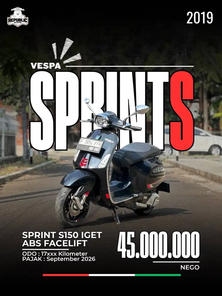 PIAGGIO VESPA SPRINT S150 IGET ABS FACELIFT TAHUN 2019 WARNA BLACK