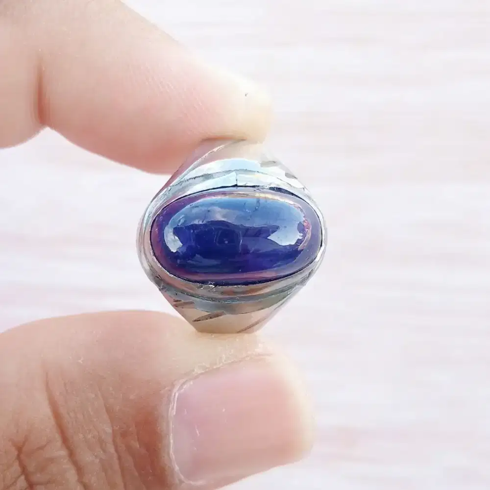 Cincin Monel Batu Permata Natural Blue Safir / Sapphire Africa Oval