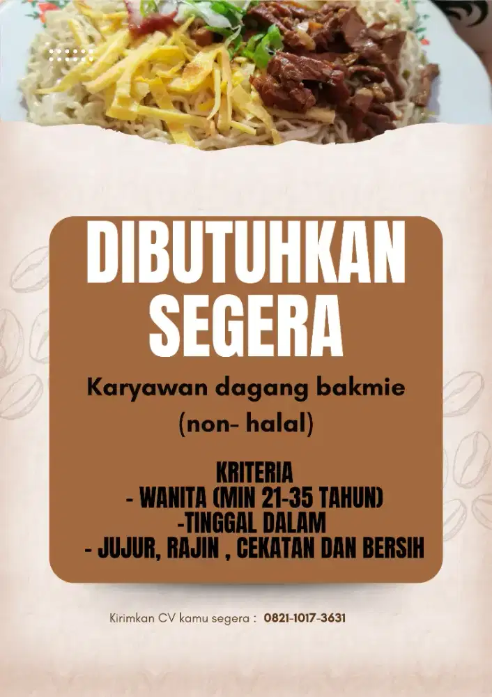 Karyawan dagang bakmie non halal