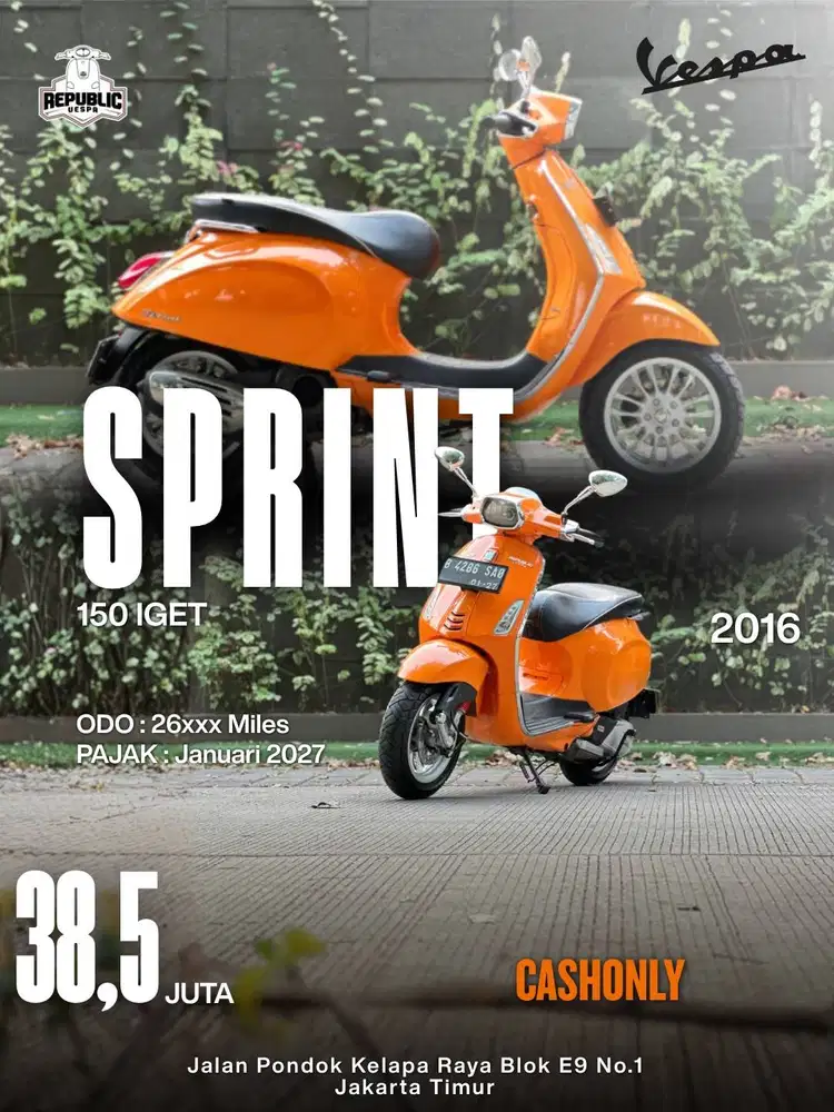 PIAGGIO VESPA SPRINT IGET 150 TH 2016 WARNA ORANGE TAORMINA