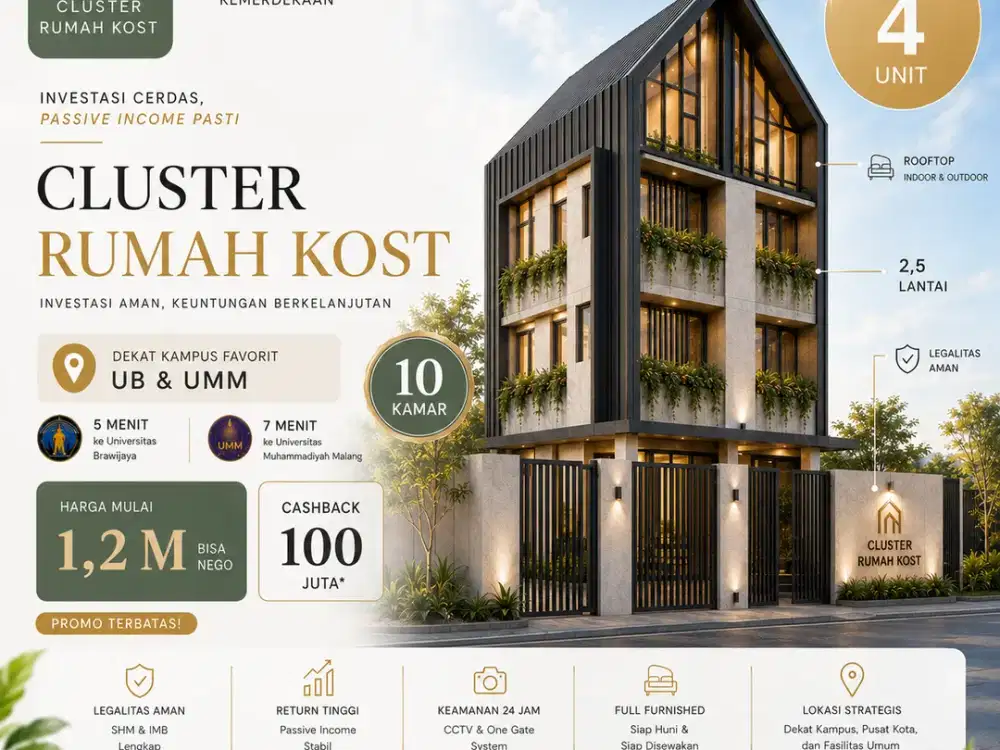 Kost 10–17 Kamar Siap Investasi, Lokasi Strategis & Cashback Besar