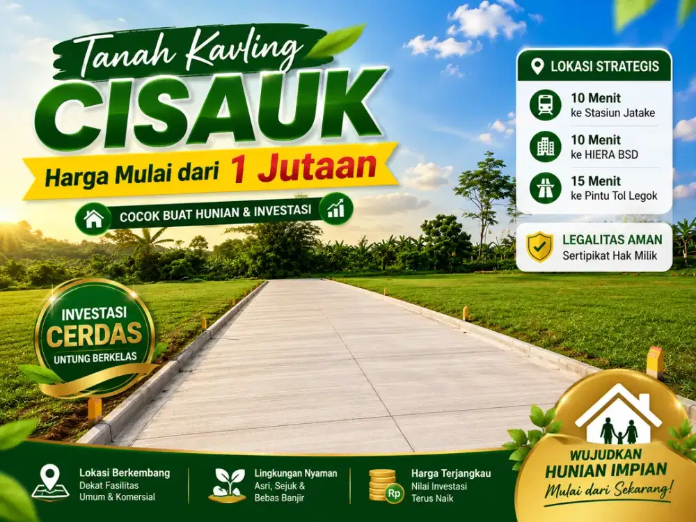 Kavling Cisauk 1 Jt-an, 10 Menit ke Stasiun Jatake, SHM