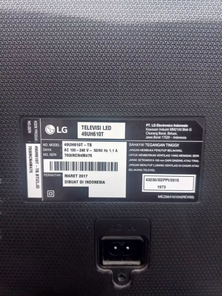 tv led smart LG 49in rusak,ada suar nggk ada gsmbar