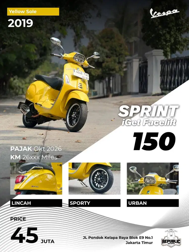 PIAGGIO VESPA SPRINT 150 IGET ABS FACELIFT TH 2019 WARNA YELLOW SOLE