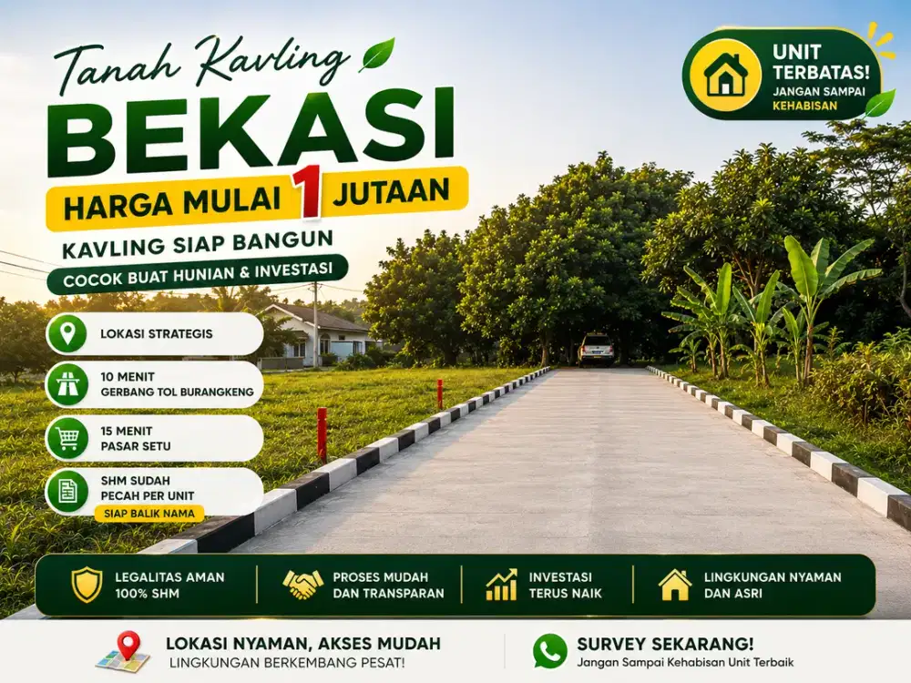 Kavling 1 Jt-an, 10 Menit Gerbang Tol Burangkeng, SHM Siap Balik Nama