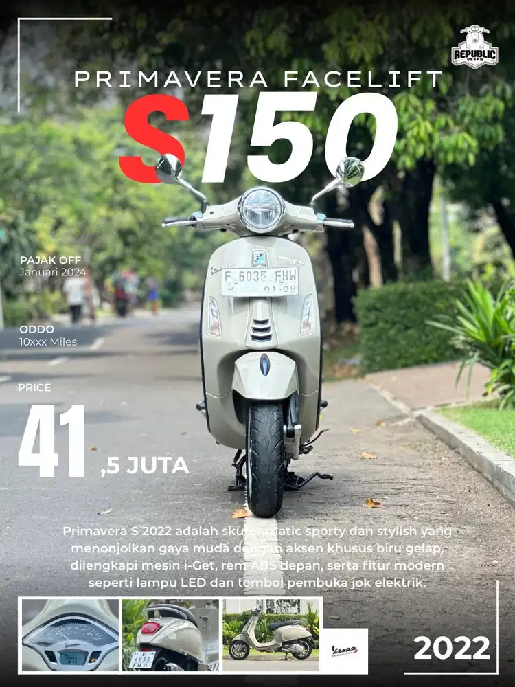 PIAGGIO VESPA PRIMAVERA S150 IGET LED TH 2022 WARNA BEIGE SABBIA