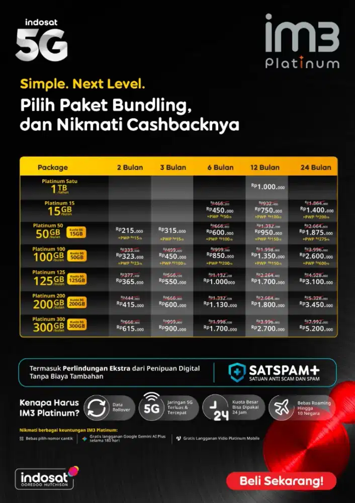 Kartu pascabayar IM3 PLATINUM (bisa esim)