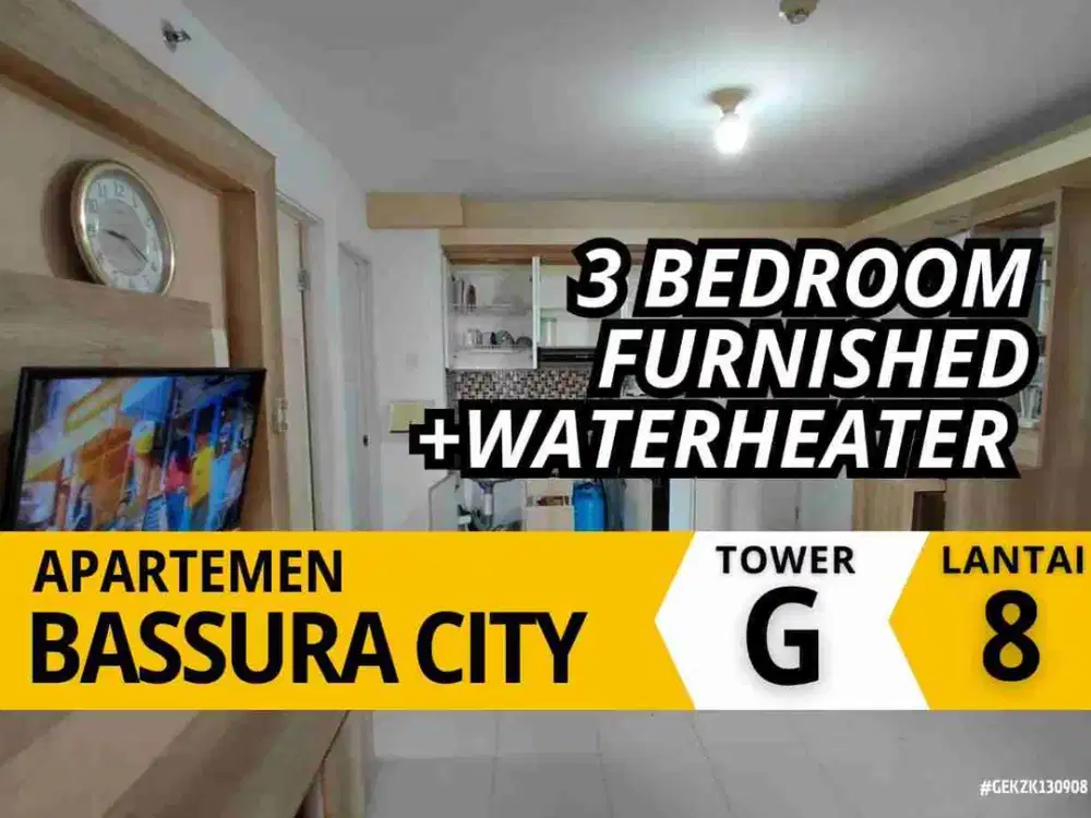 Sewa 3 Bedroom 3 Bulanan Lantai 8 Ada WaterHeater Apartemen Bassura City