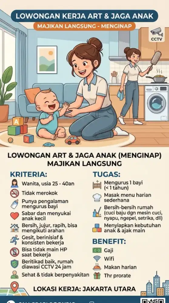 [Dibutuhkan Segera] ART urus bayi dan beberes rumah, PP/menginap.