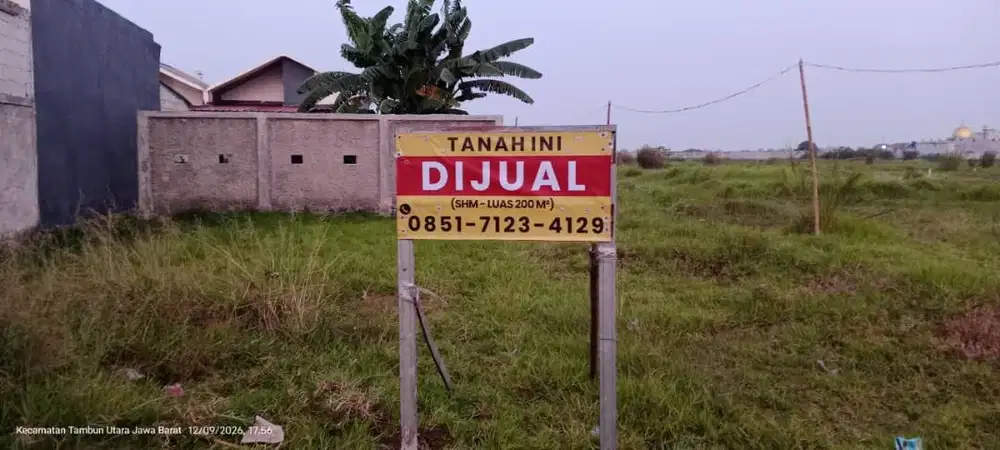 Dijual Tanah SHM ±200 m² di Sriamur, Tambun Utara, Bekasi, Jawa Barat