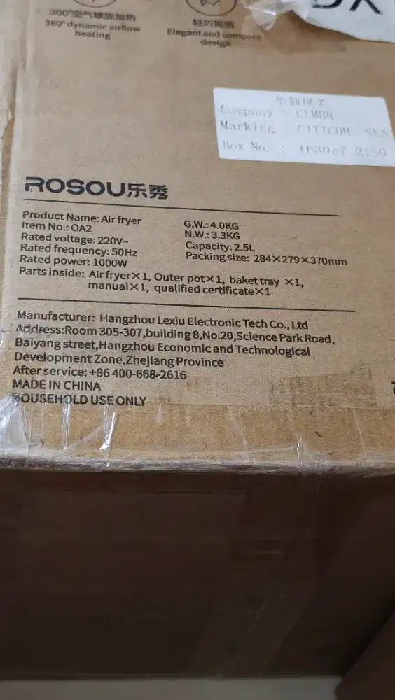 Rosou Air fryer 220v kapasitas 2.5L