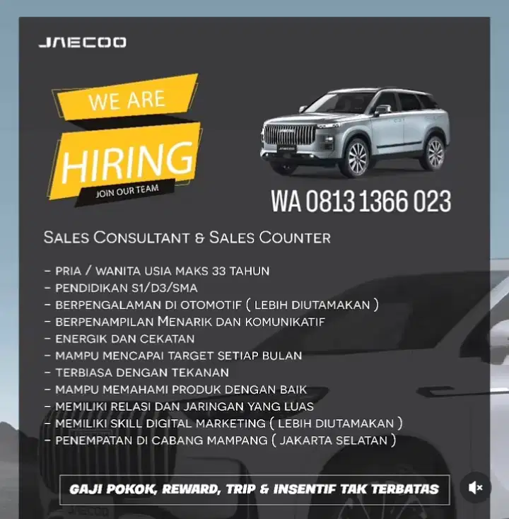 Lowongan Sales Jaecoo