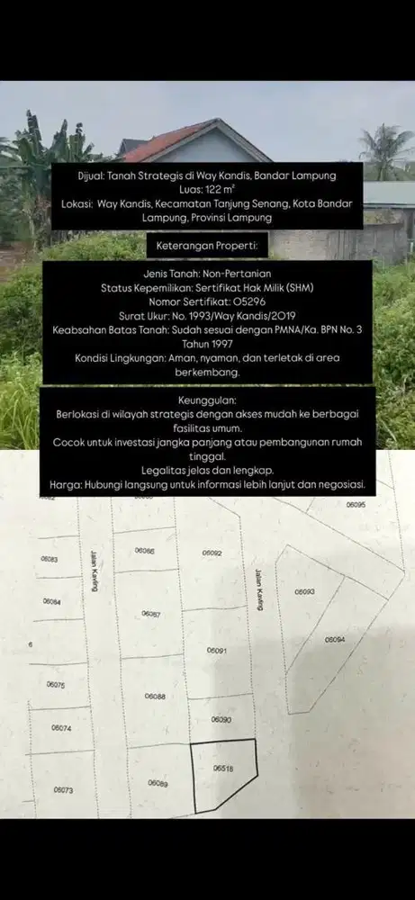 Dijual Tanah Strategis Siap Bangun di Way Kandis, Bandar Lampung!