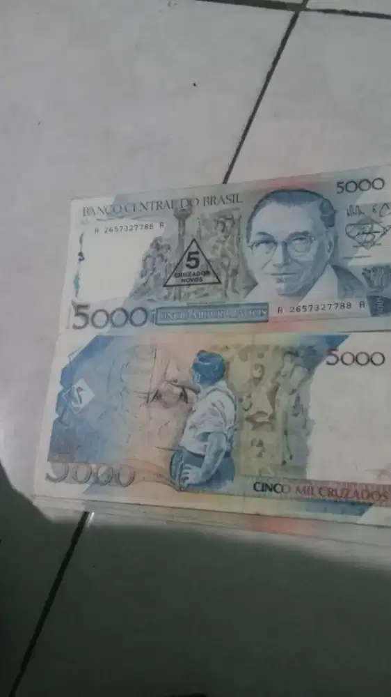 BORONGAN 144 LEMBAR Uang Kuno Brasil 5000 Cruzados novos Asli