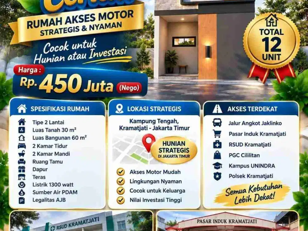 CUMA 450 JUTA! RUMAH 2 LANTAI DI KRAMATJATI JAKARTA TIMUR