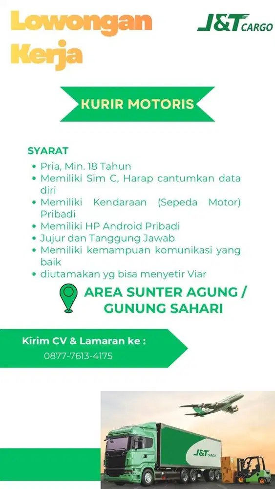 DIBUTUHKAN KURIR MOTOR, ADMIN EKSPEDISI, WAREHOUSE