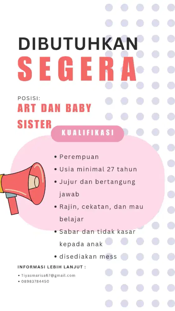 Lowongan kerja untuk art dan baby sister