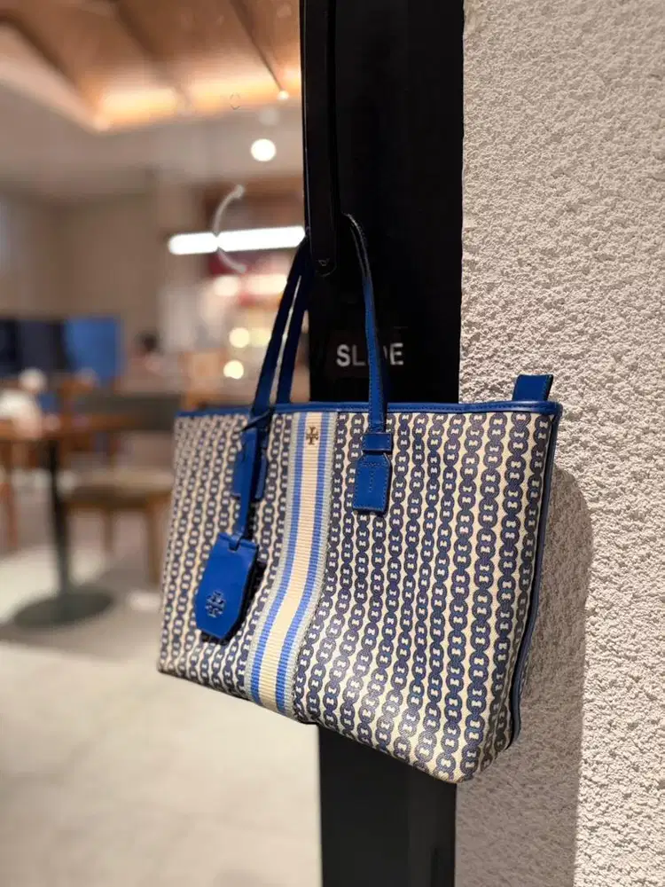 Tory Burch Gemini Link Canvas Small Tote Bondi Blue