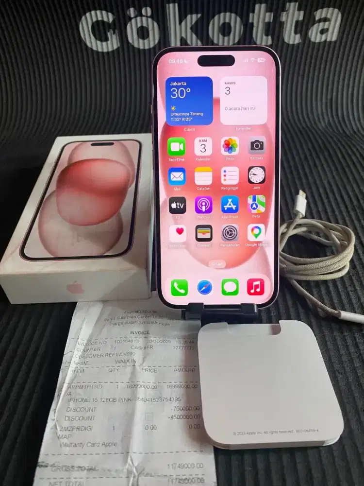 Iphone 15 128gb pink ibox fullset mulus normal semua no minus