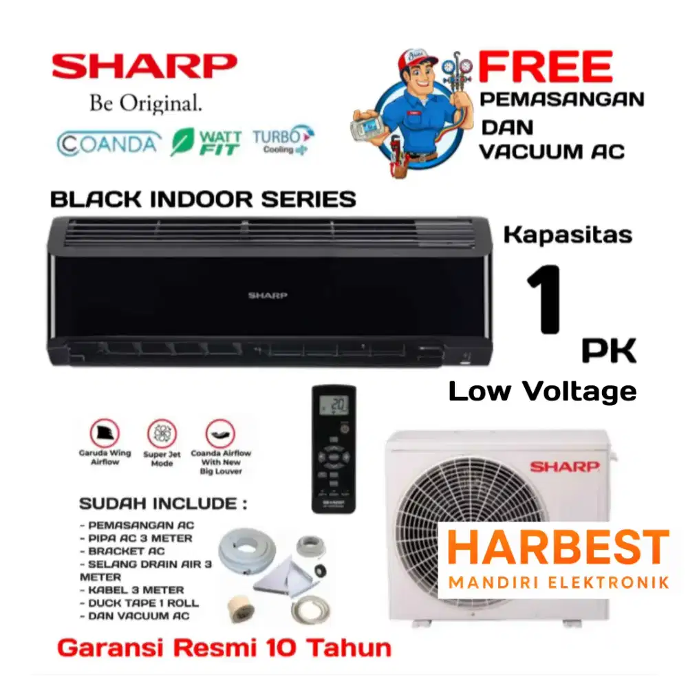 FREE PASANG! SHARP  AC 1 PK Standart Super Jet AHA9BEYT BLACK SERIES