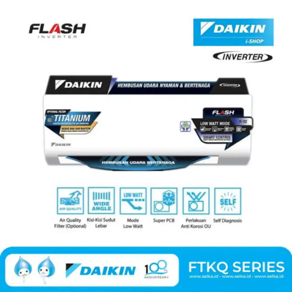 AC DAIKIN 2 PK FTKQ50UVM4 FLASH INVERTER