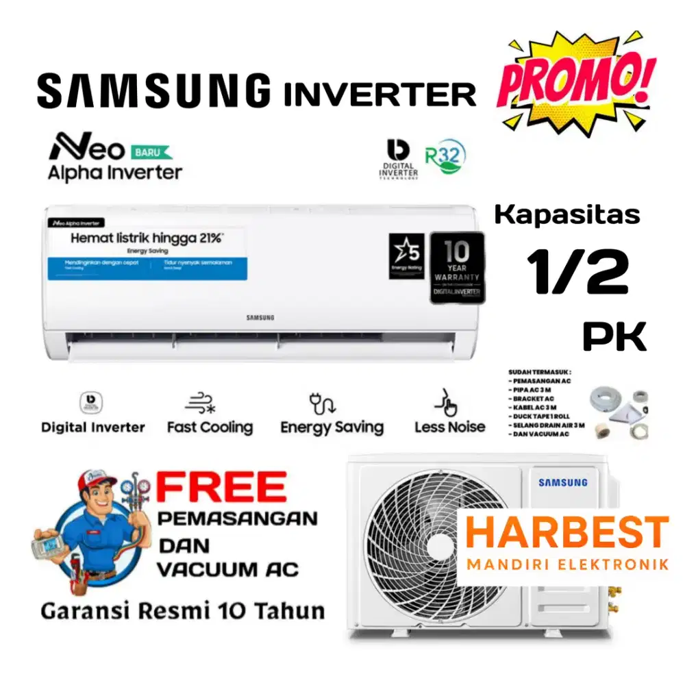 FREE PASANG! AC SAMSUNG 1/2 PK Neo Alpha INVERTER AR40F Less Noise