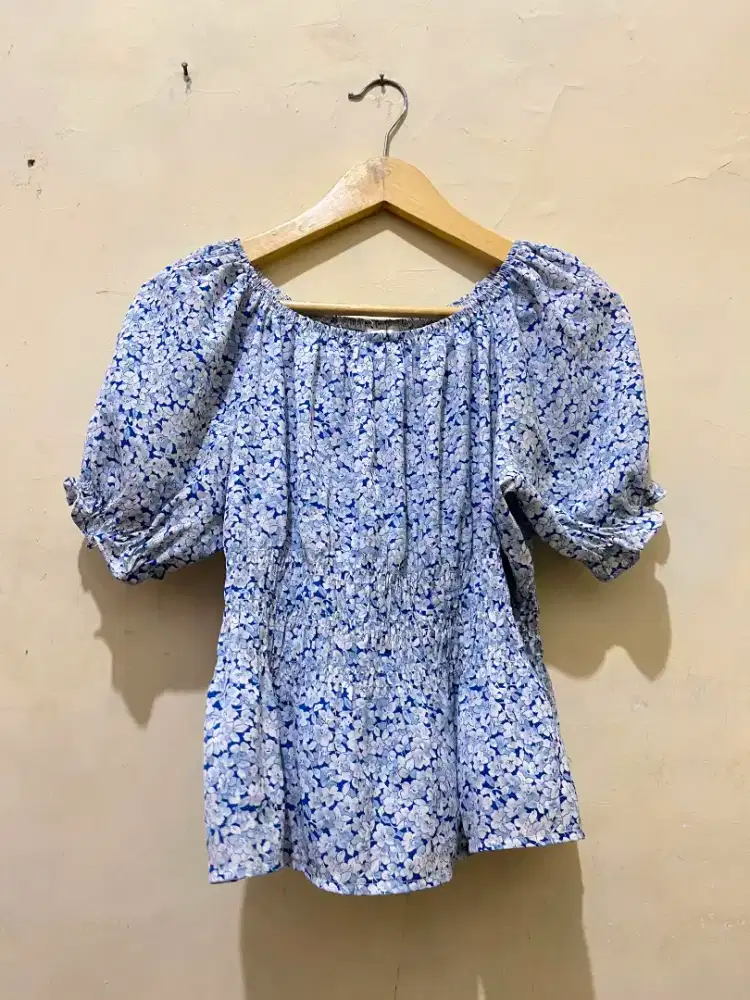 Blouse Bunga Bunga Biru | Atasan Wanita