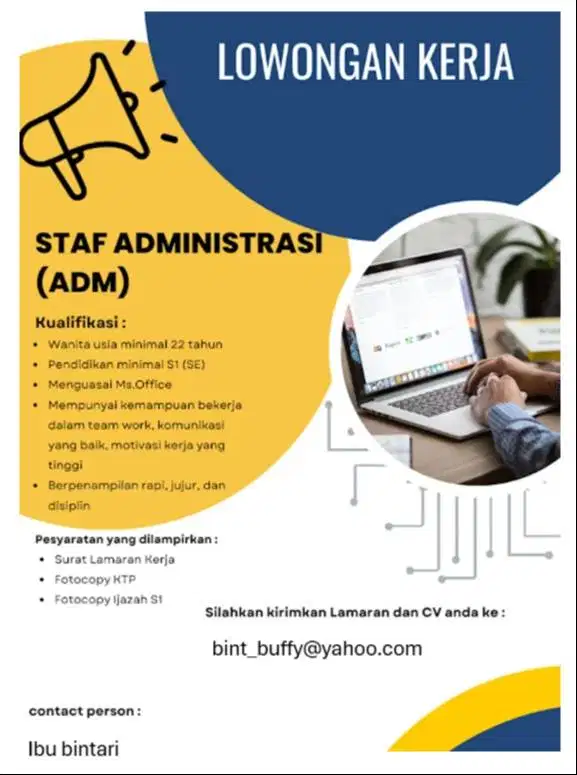 Dicari Tenaga Kerja Wanita untuk Admin Kantor