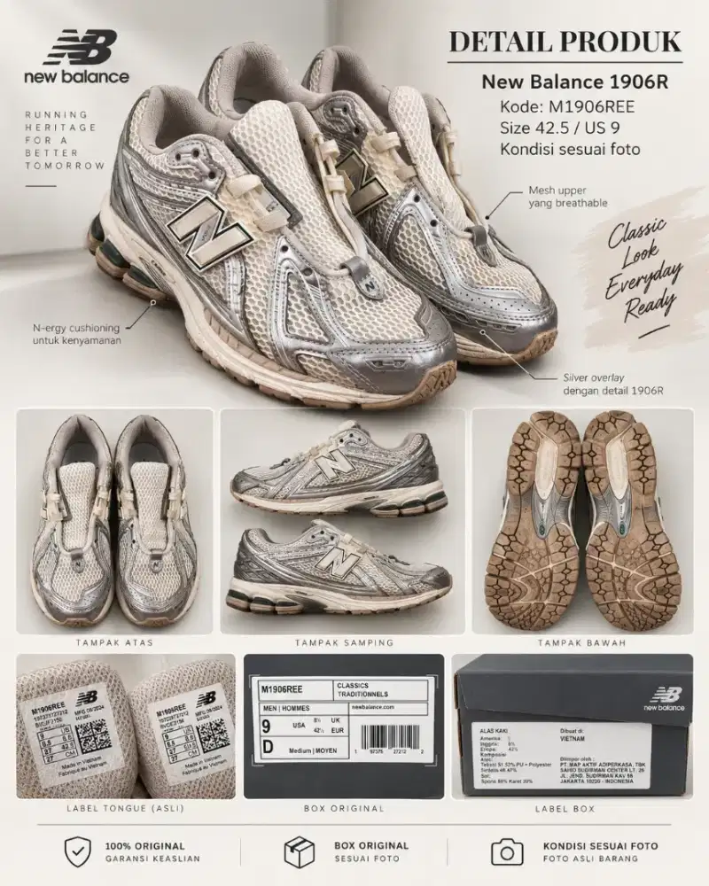 Sepatu NB 1906R Sea Salt US 9/EU 42,5 Footlocker