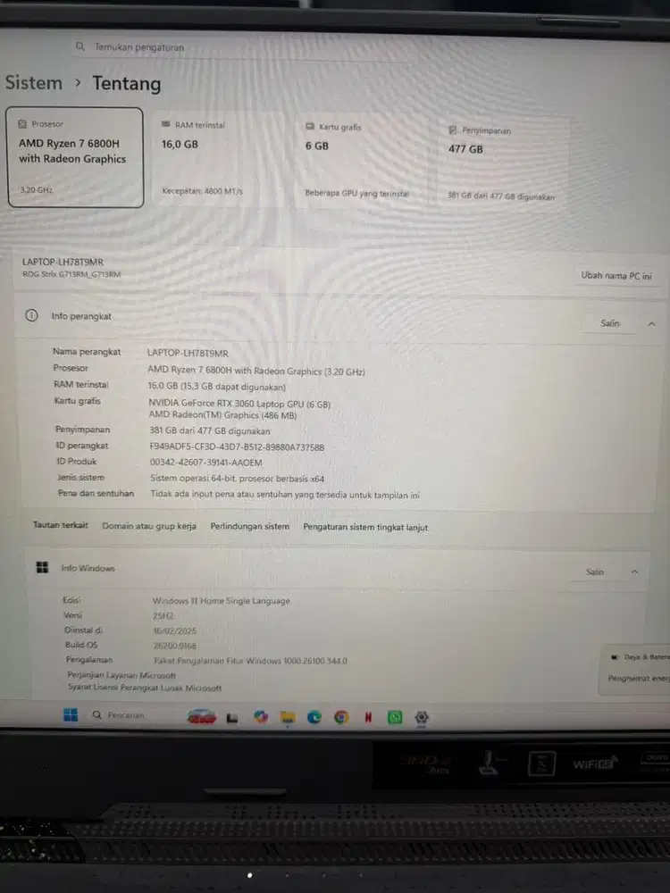 laptop ROG strix G713RM 360hz 99% mulus