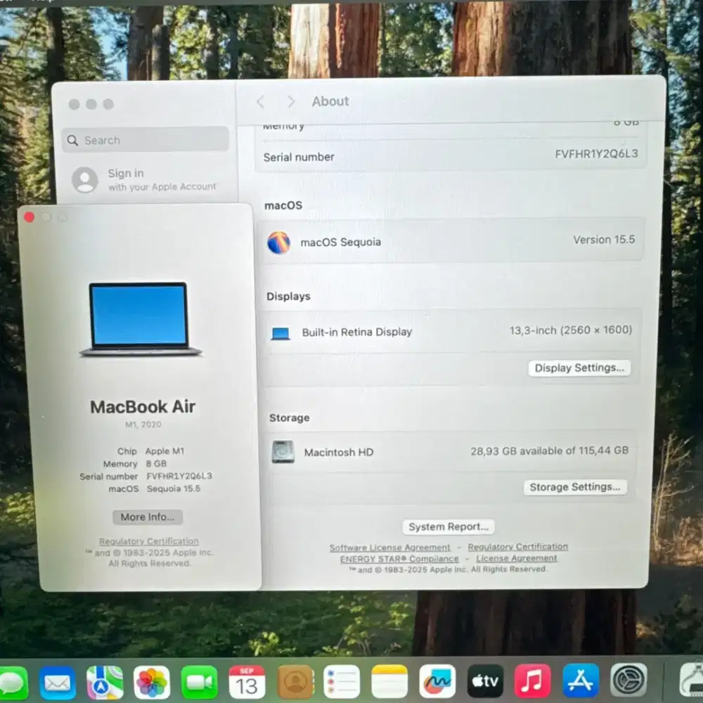 Macbook Air M1 Layar 13 inch Ram 8 Ssd 128 Layar 13 inch Space Grey