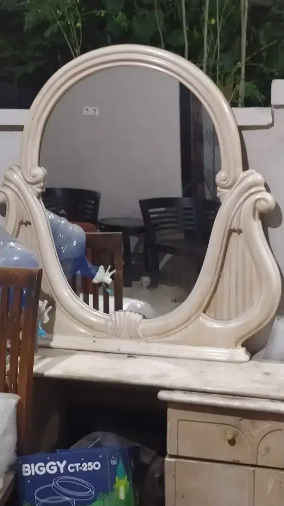 MEJA RIAS BESAR 140cm KACA CERMIN LEMARI KAYU MIRROR ANTIK MEWAH LACI