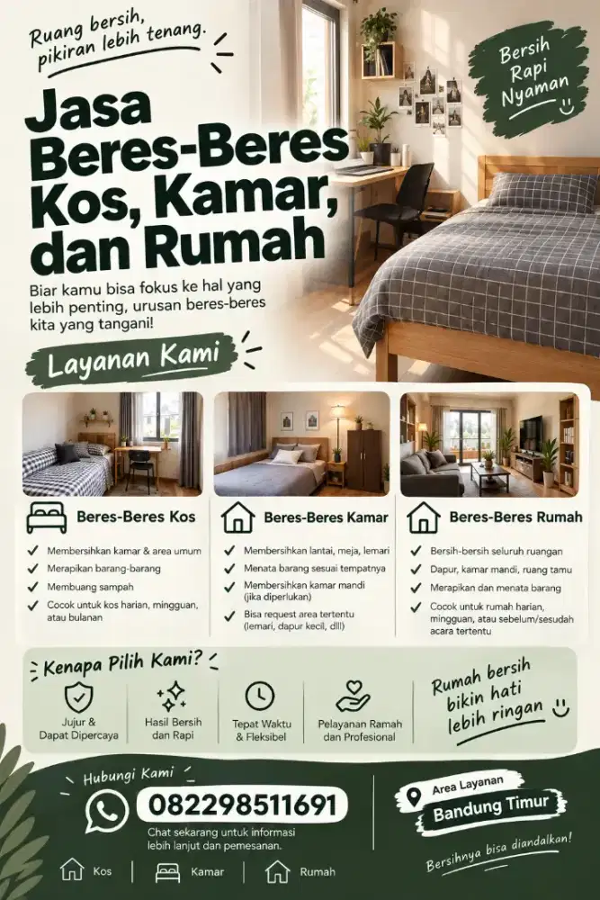 Jasa Beres-Beres Kos, Kamar, Rumah.