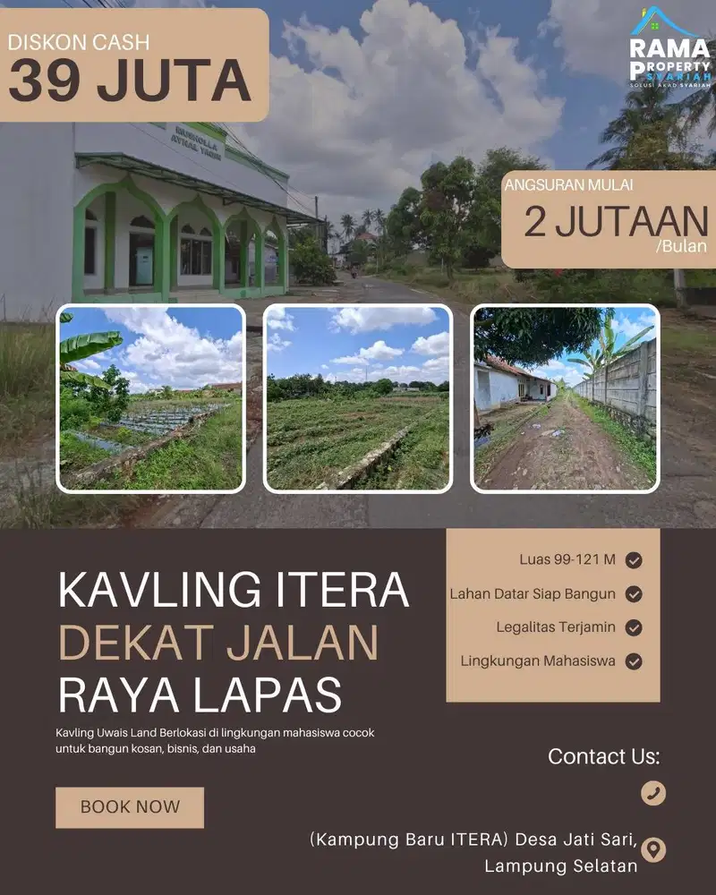 KAVLING ekslusif JALAN UTAMA RAYA LAPAS  KAMPUNG ITERA