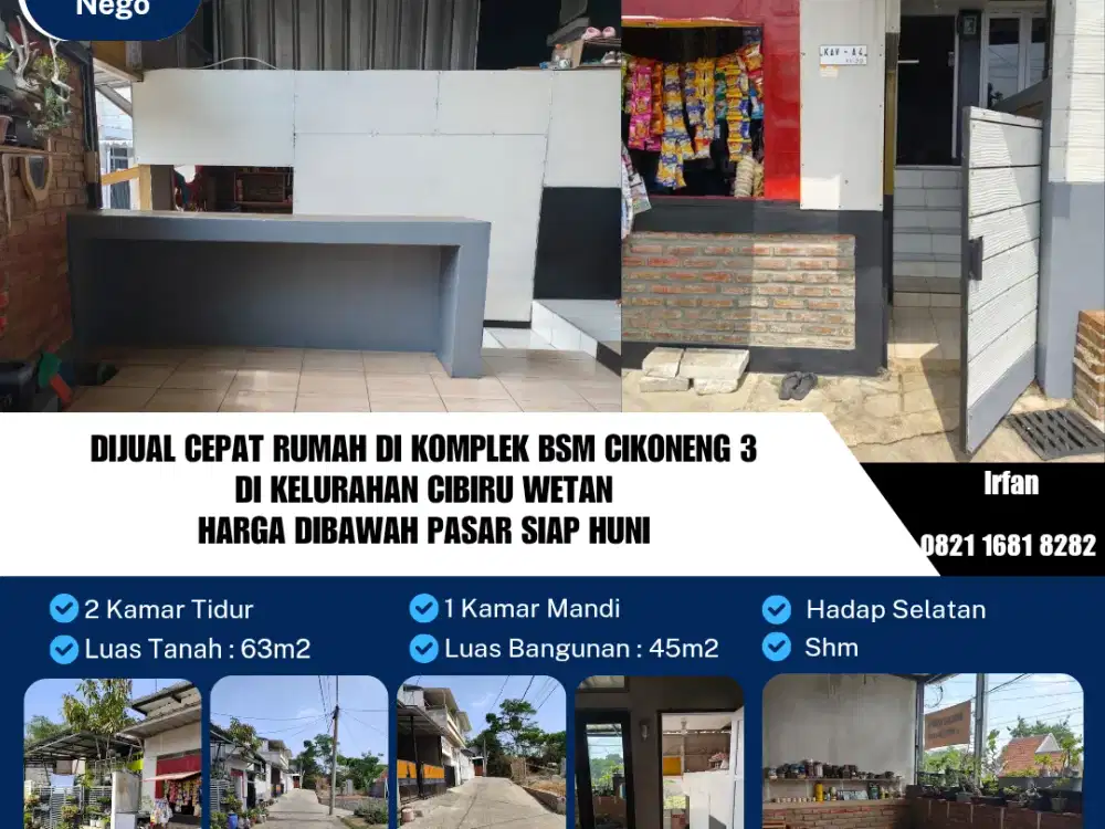 Dijual Cepat Rumah di Komplek BSM Cikoneng 3 Kelurahan Cibiru Wetan
Harga Dibawah Pasar Siap Huni